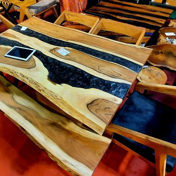 6 seater dining table +bench + 4 wooden chairs