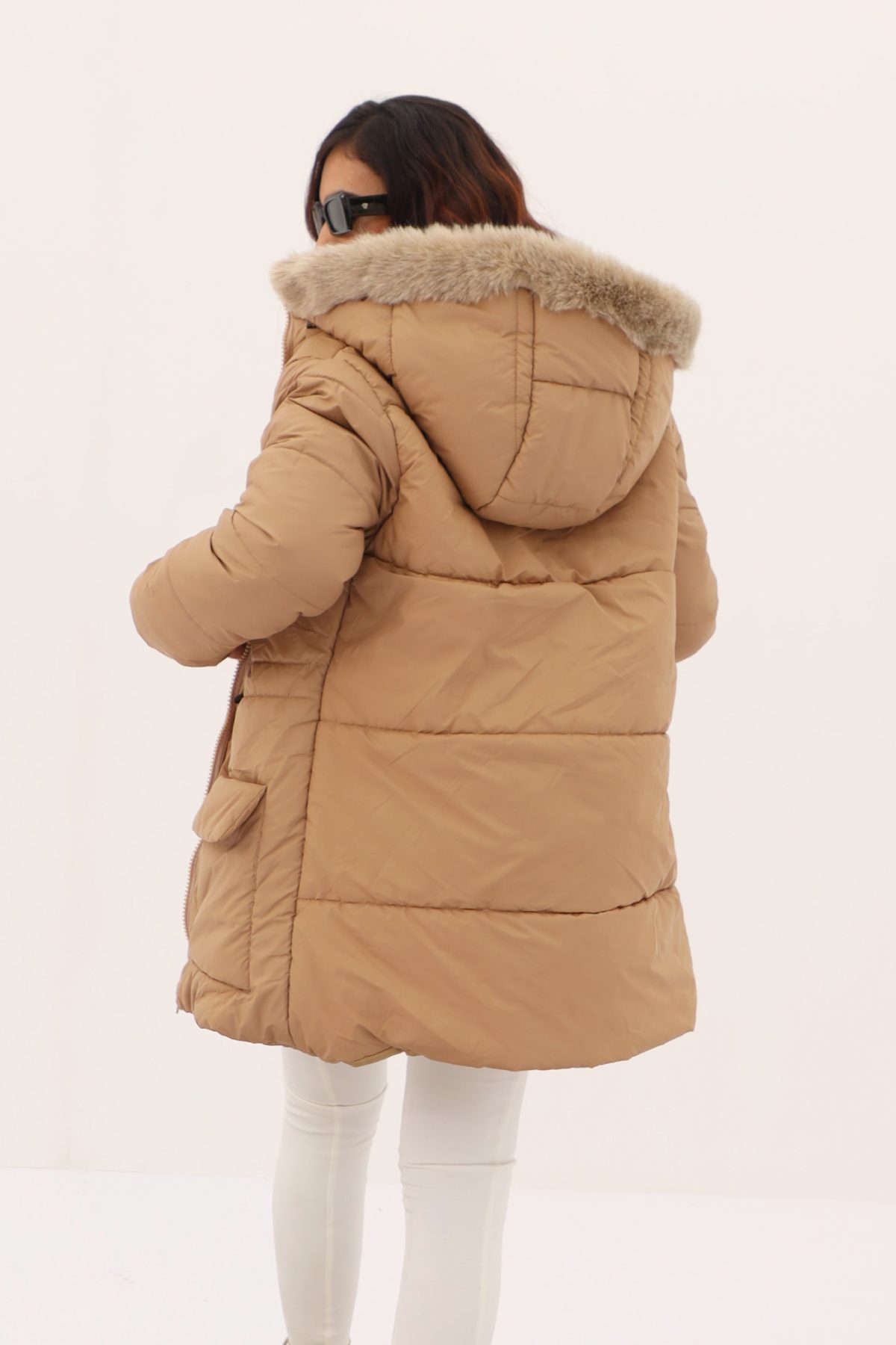Alaska NEO Soft Puffer Jacket with Fur Hoodie (Tan) - Image 4
