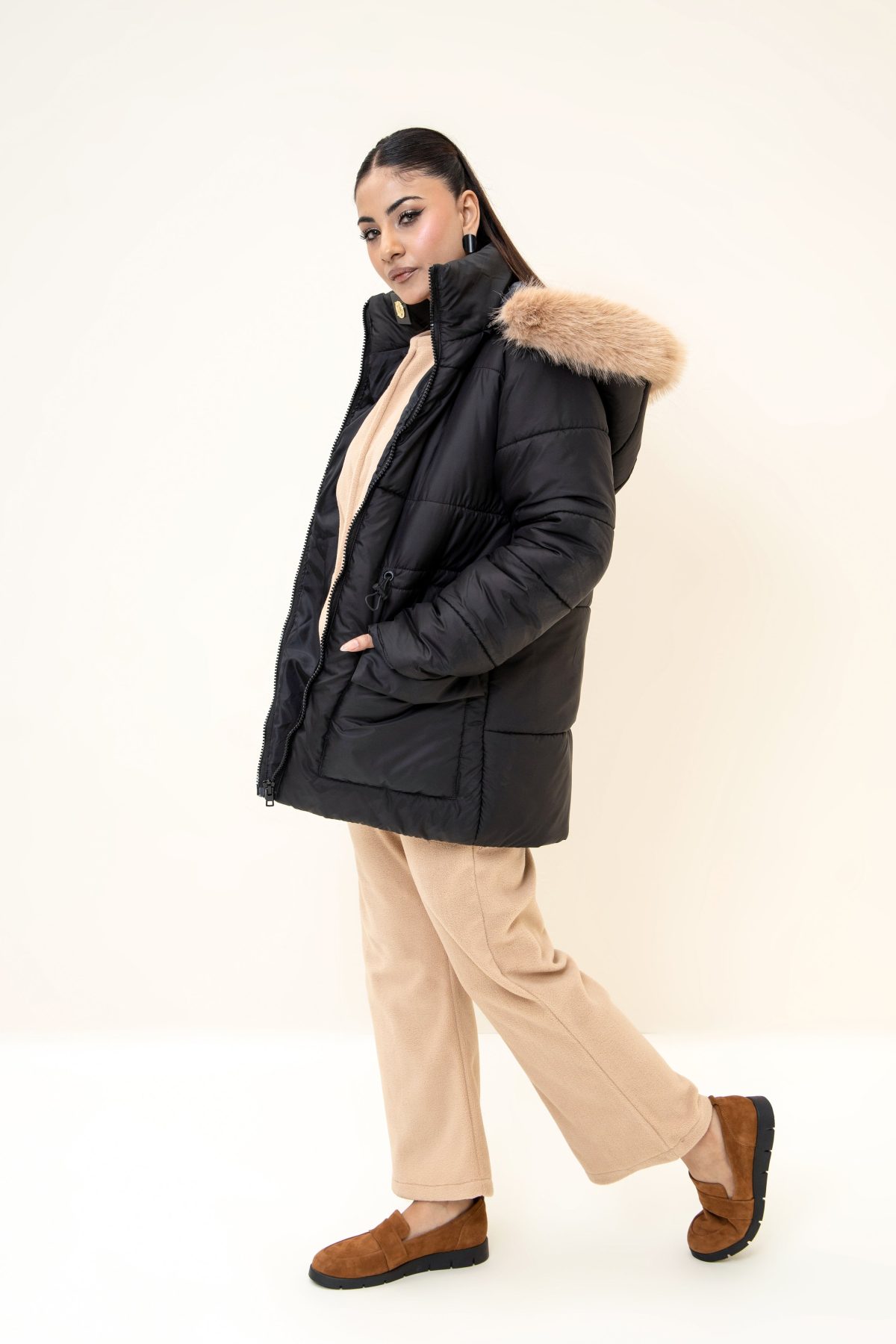Alaska NEO Soft Puffer Jacket with Fur Hoodie Black - Image 3