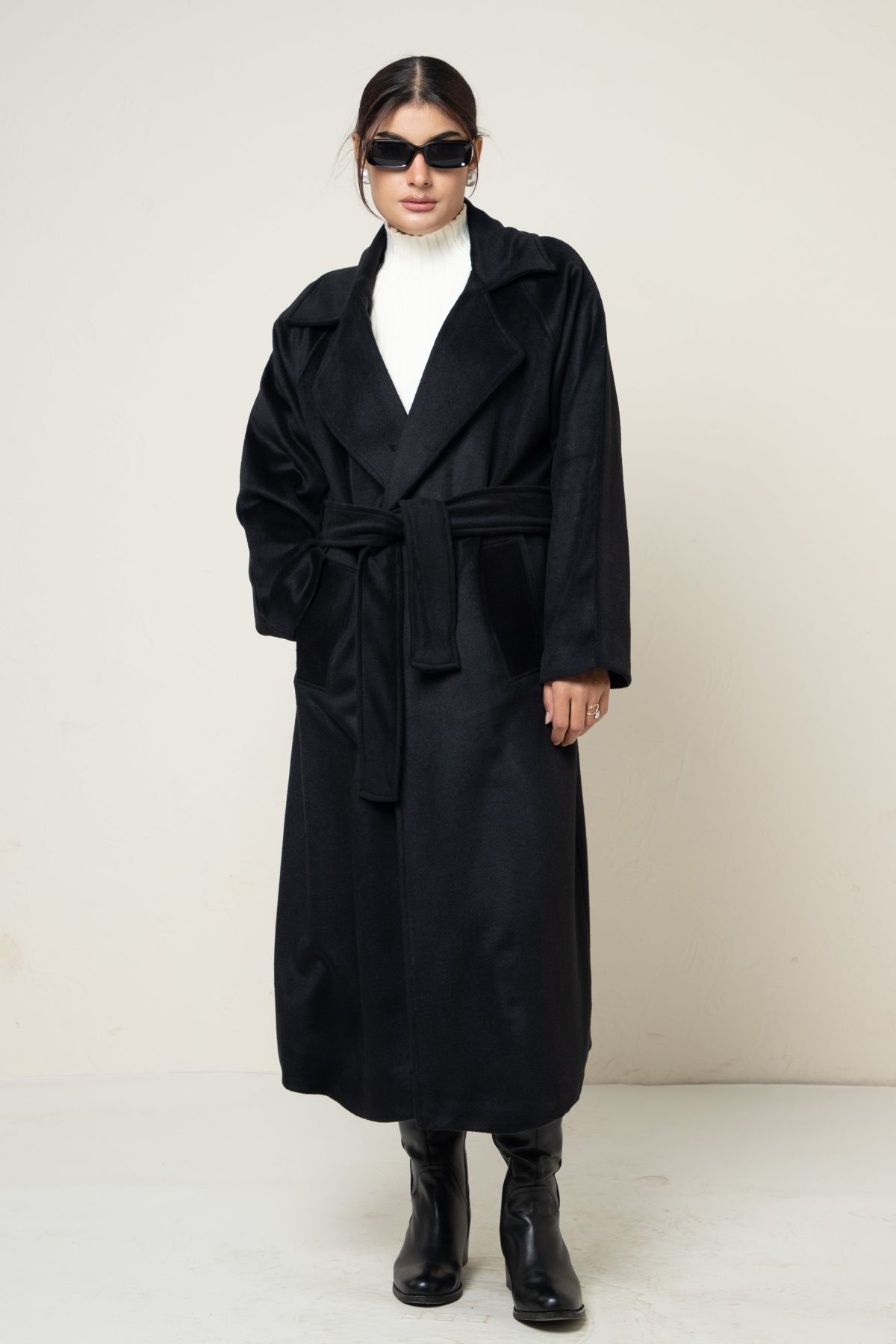 JUNO BELTED COAT- Featherwarm  (BLACK) - Image 1