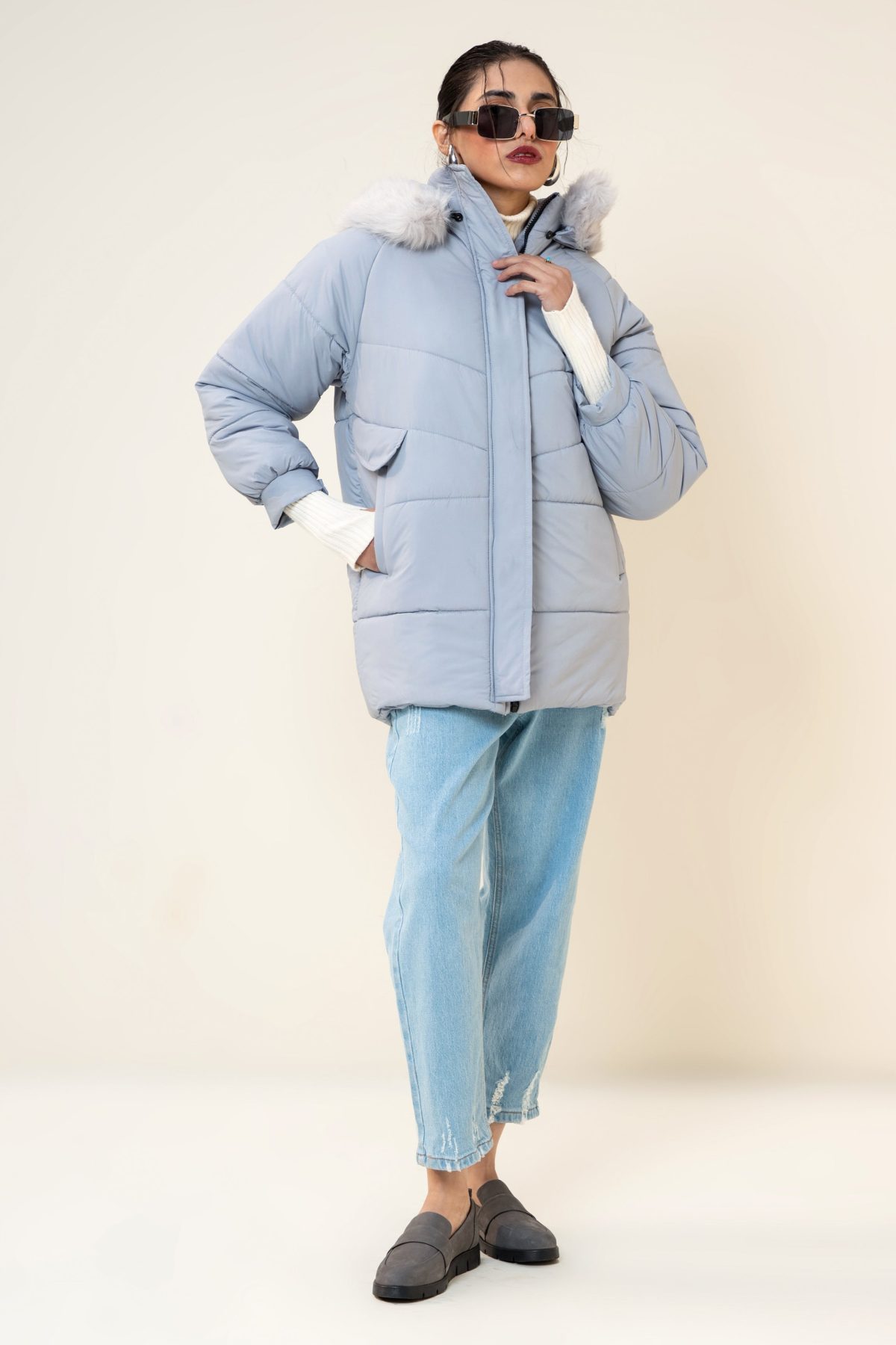 Jaylen Neo Grey with fur Hoodie - Image 1