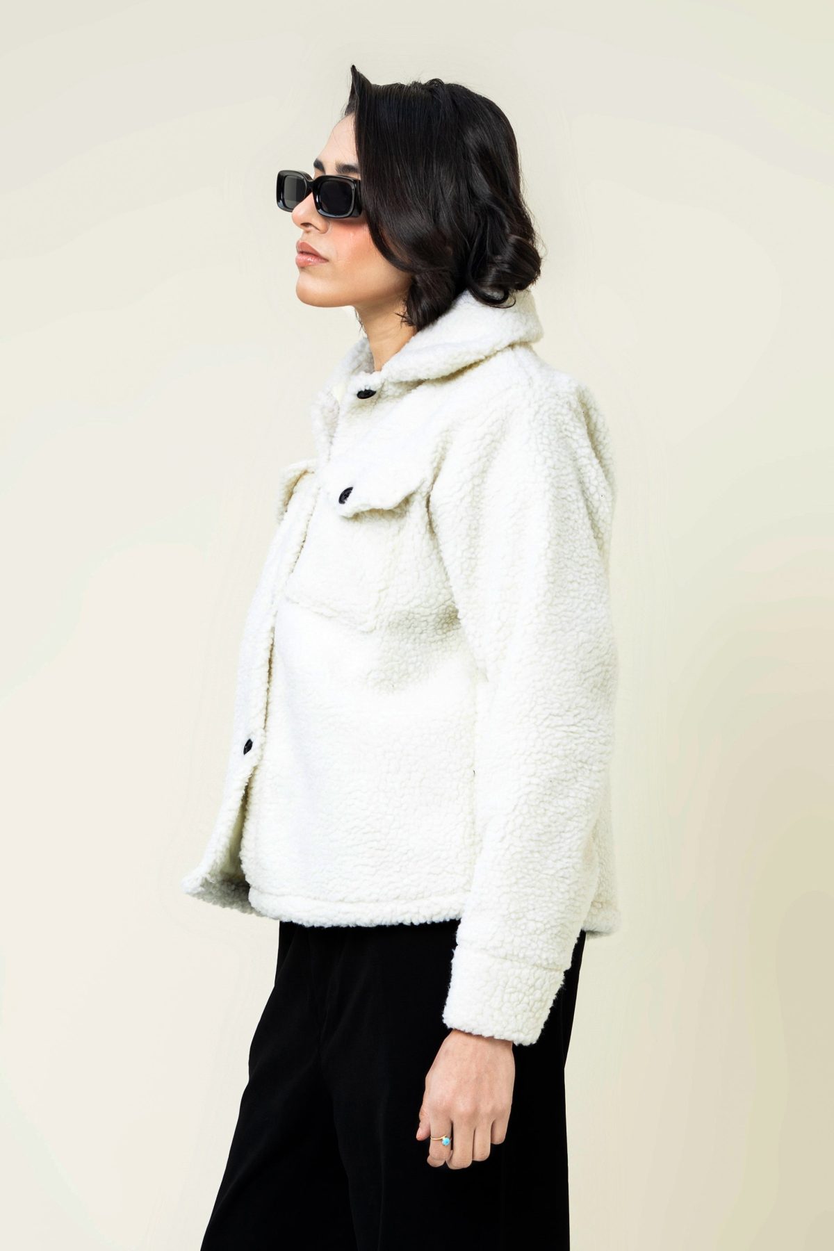 Fuzzy Flannel Button Up White - Image 2