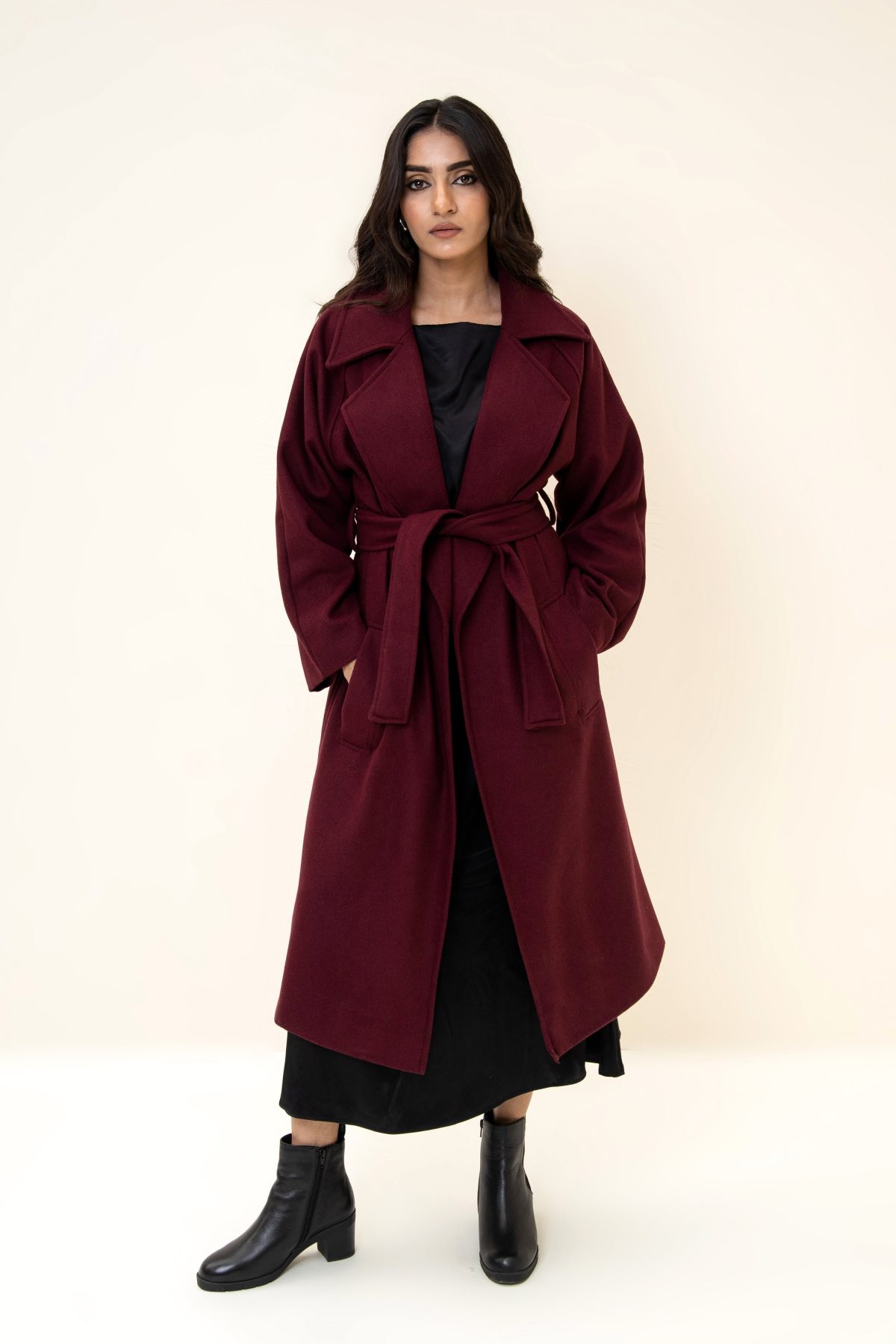 JUNO BELTED COAT CHERRY - Image 1