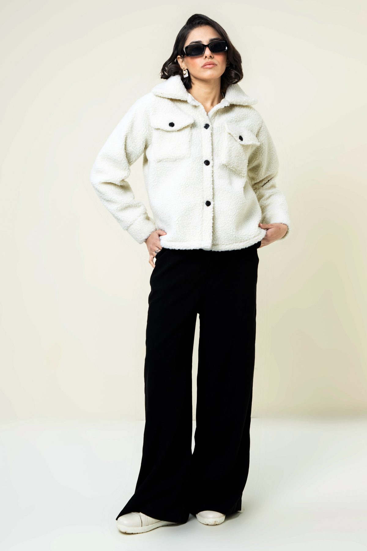Fuzzy Flannel Button Up White - Image 1