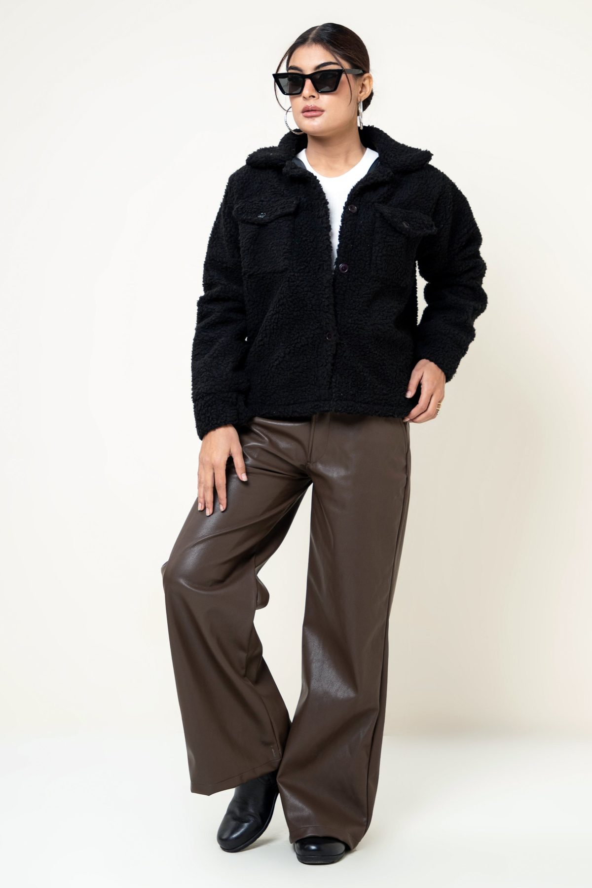 Fuzzy Flannel Button Up Black - Image 1
