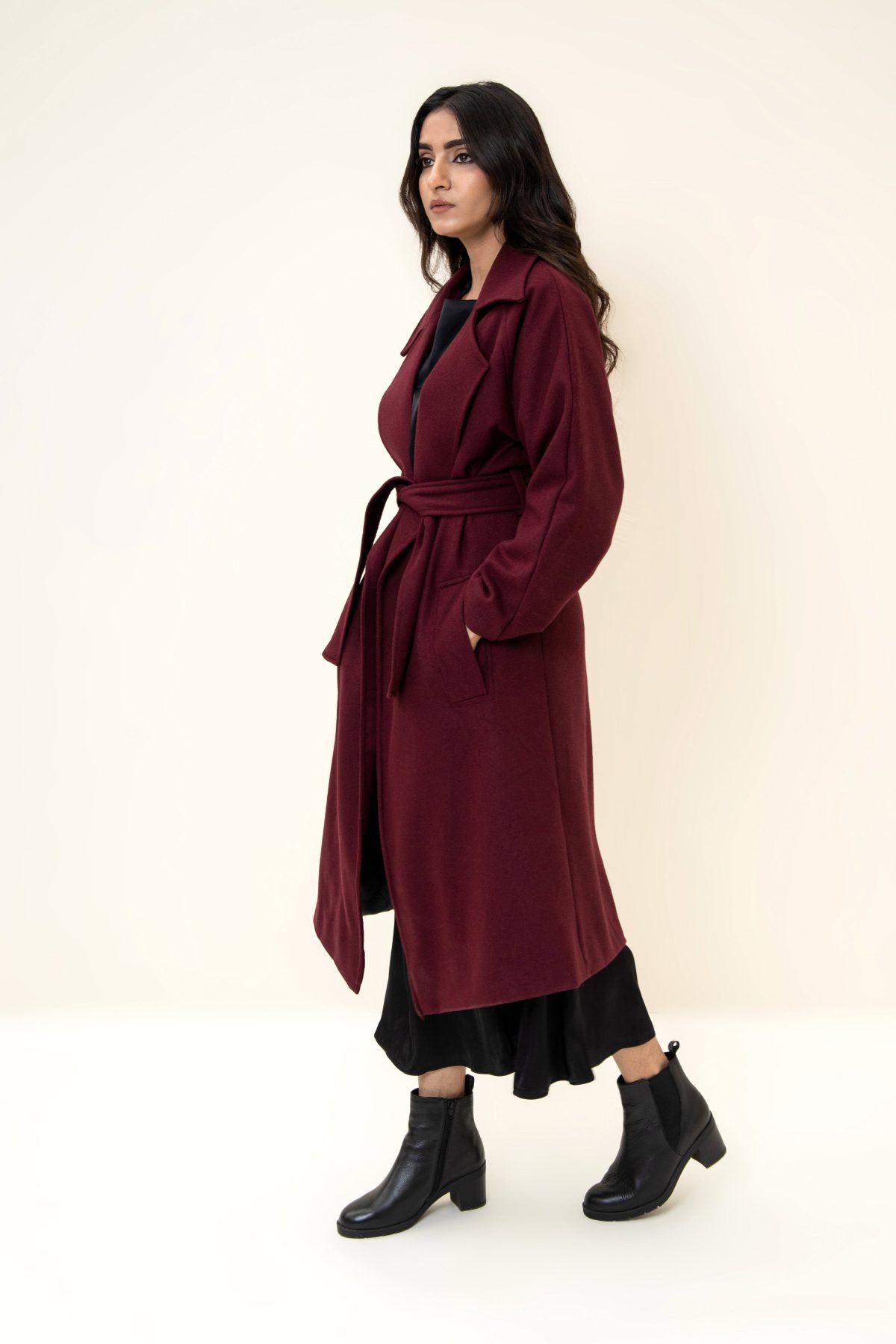 JUNO BELTED COAT CHERRY - Image 2