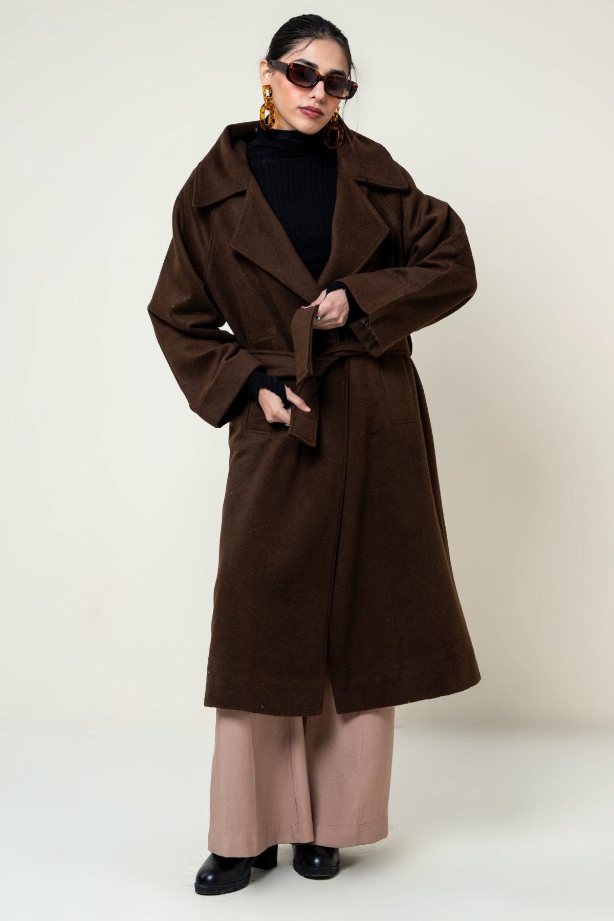 JUNO BELTED COAT CHOCOLATE BROWN - Image 1