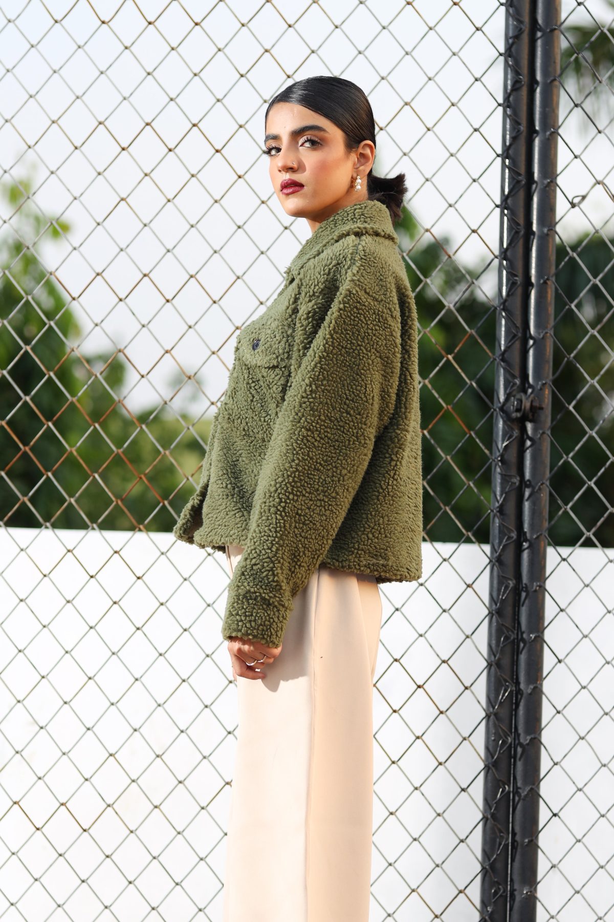 Fuzzy Flannel Button Up Olive - Image 3