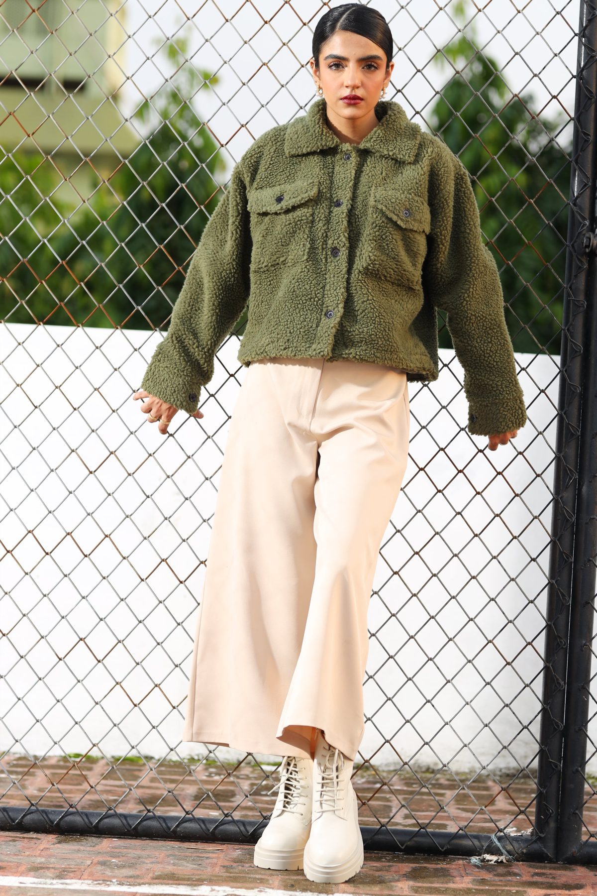 Fuzzy Flannel Button Up Olive - Image 2